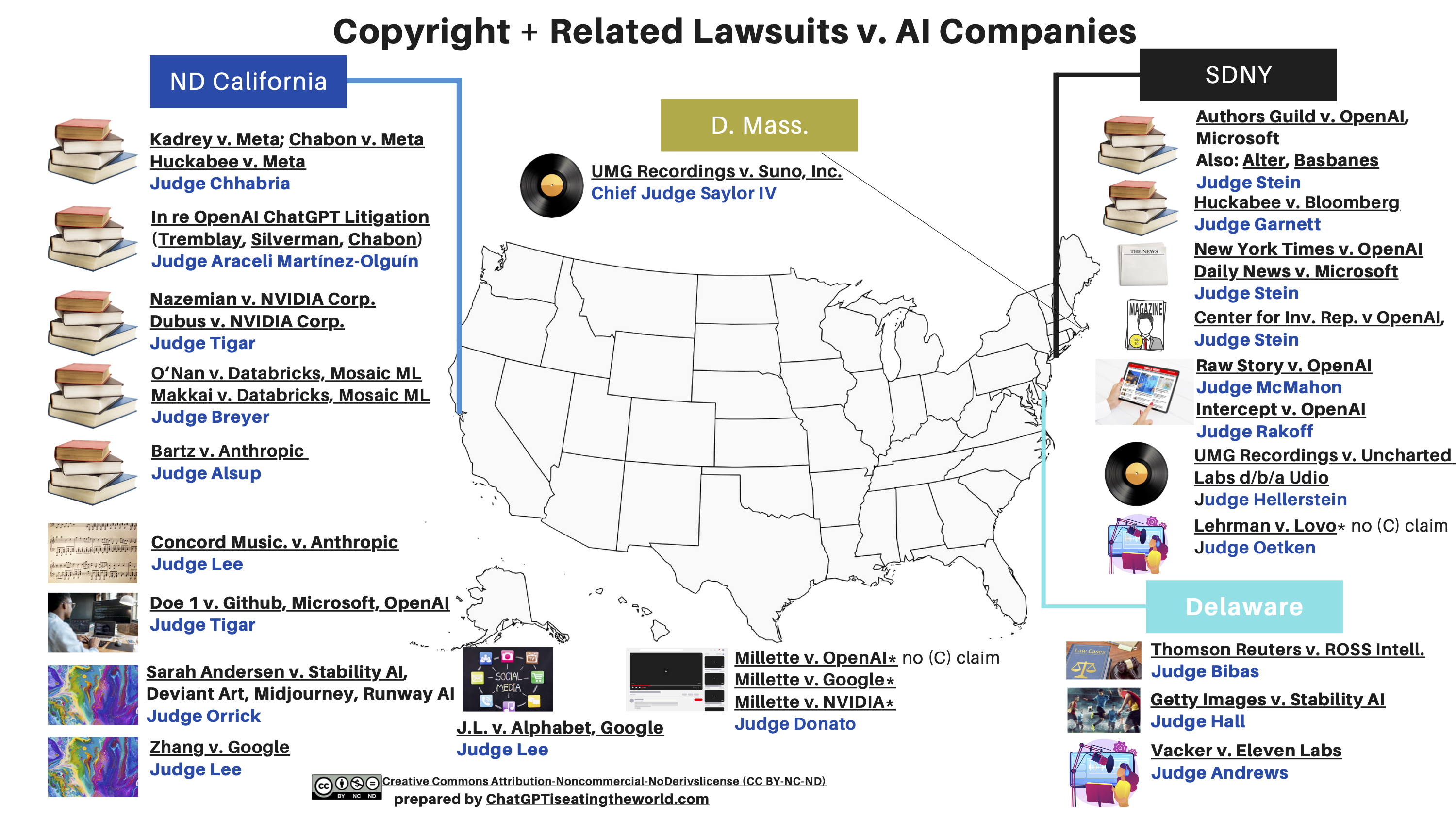 Updated Maps of US Copyright Lawsuits & Related Cases (Sept. 6, 2024)