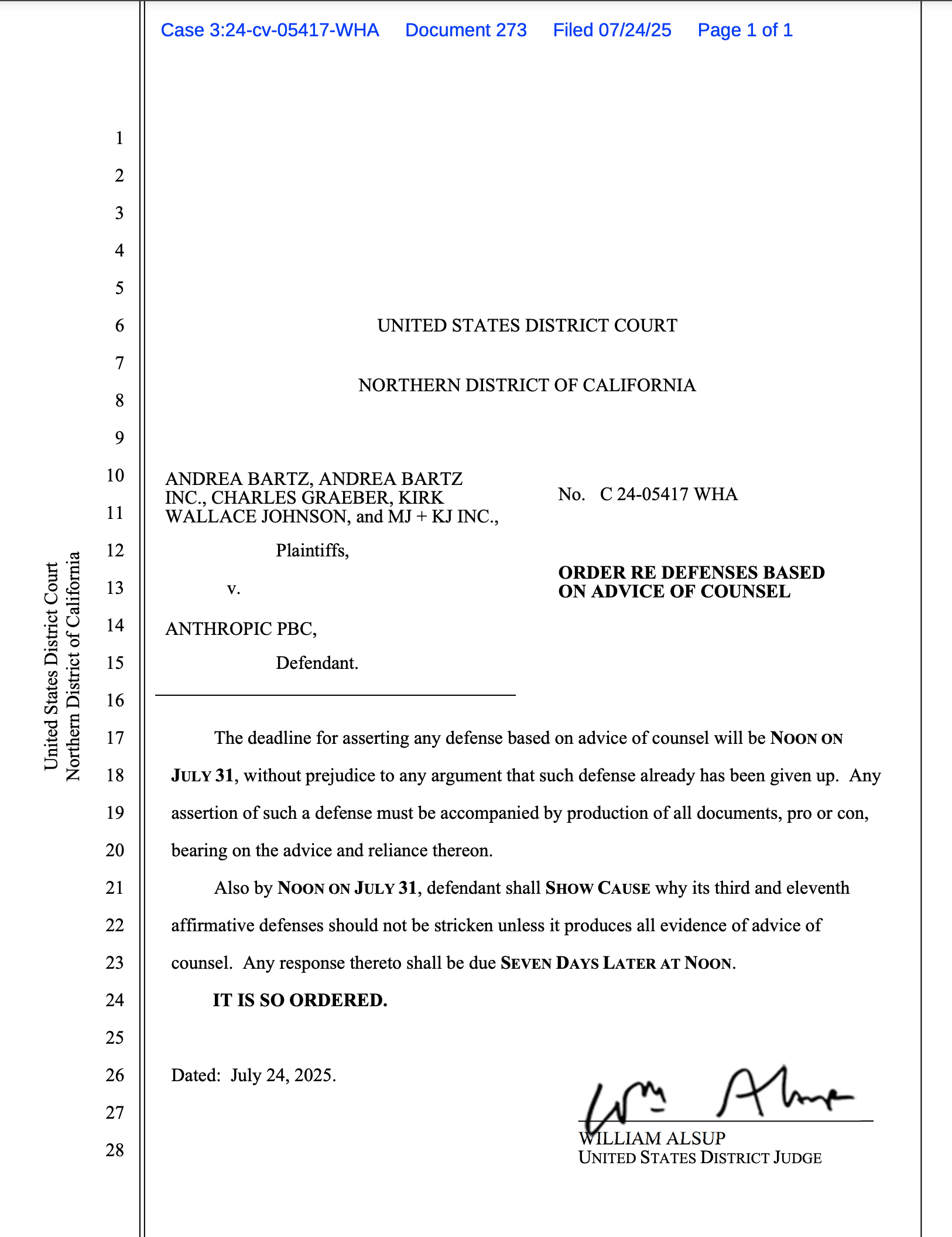 The dilemma over whether Anthropic is raising an advice of counsel defense, and if Anthropic must reveal attorney-client communications to support its innocent infringement defense to try to reduce statutory award to $200 per work