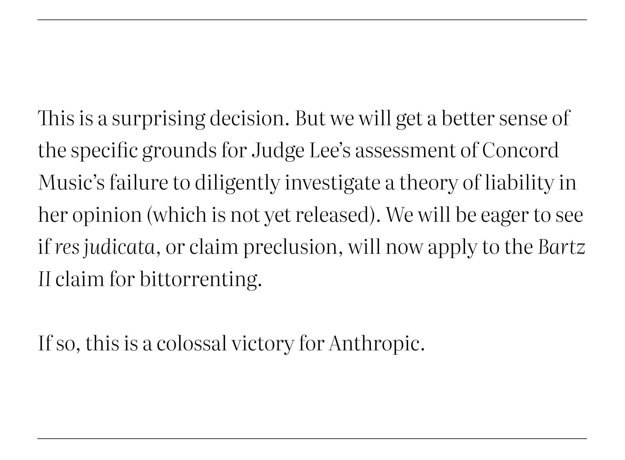 No Bartz II. Judge Lee rejects Concord Music’s request to amend complaint to add Bartz-style piracy claim based on bittorrenting from shadow libraries