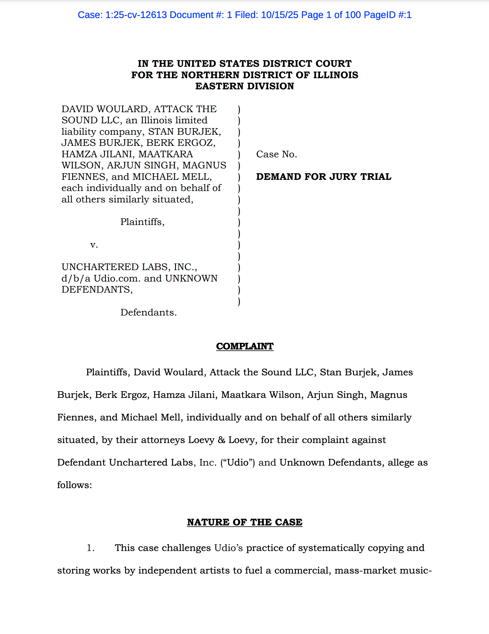 New suit: Independent artists sue Uncharted Labs in Illinois. Suit No. 54 in US. Woulard v. Uncharted Labs