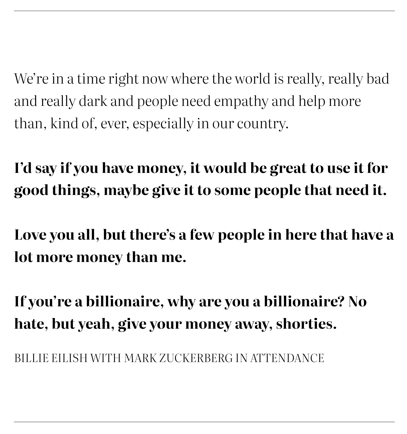 Billie Eilish donates $11.5 million to charity and politely nudges Mark Zuckerberg to donate more