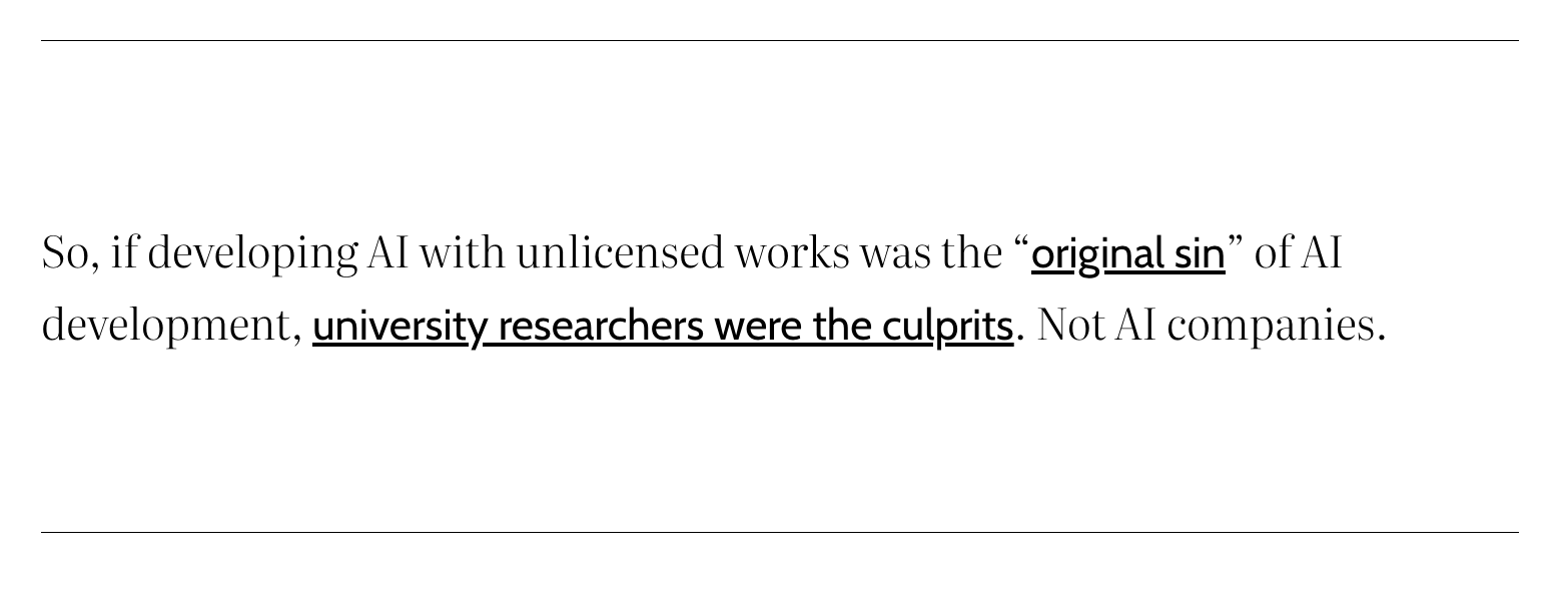 Are AI researchers at U.S. universities engaged in infringement by unlicensed acquisition and use of copyrighted works, or use of AI models trained on unlicensed works?  We shall likely find out.