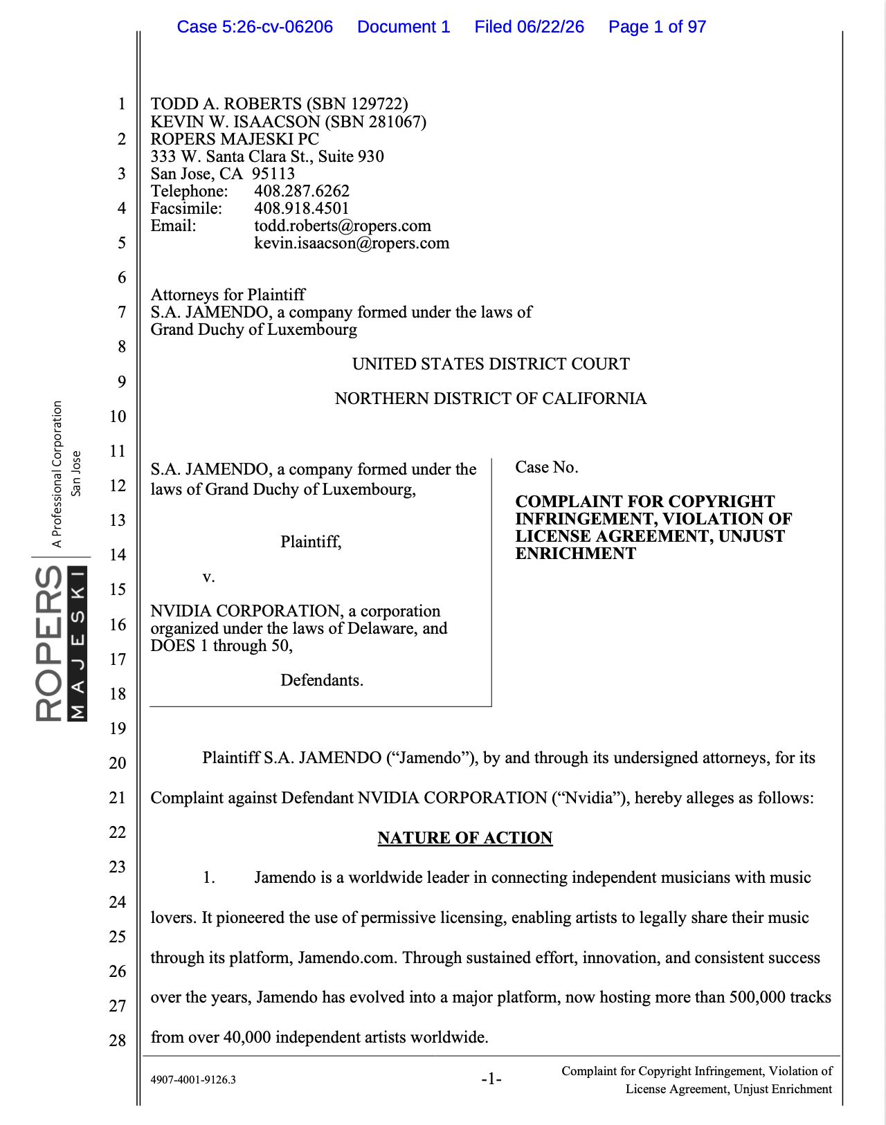 NVIDIA hit with 8th copyright suit. Latest filed by S.A. Jamendo over MTG-Jamendo Dataset of 55,000 full audio tracks