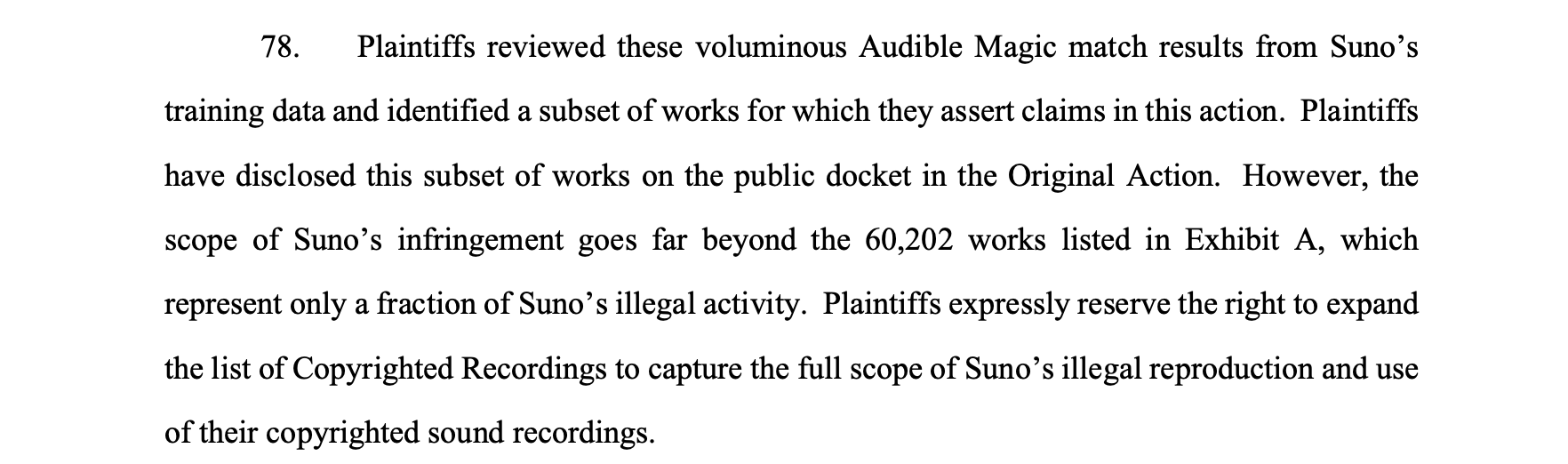 UMG Recordings files 2d lawsuit v. Suno as expected. Adds 60,202 works to copyright claim.