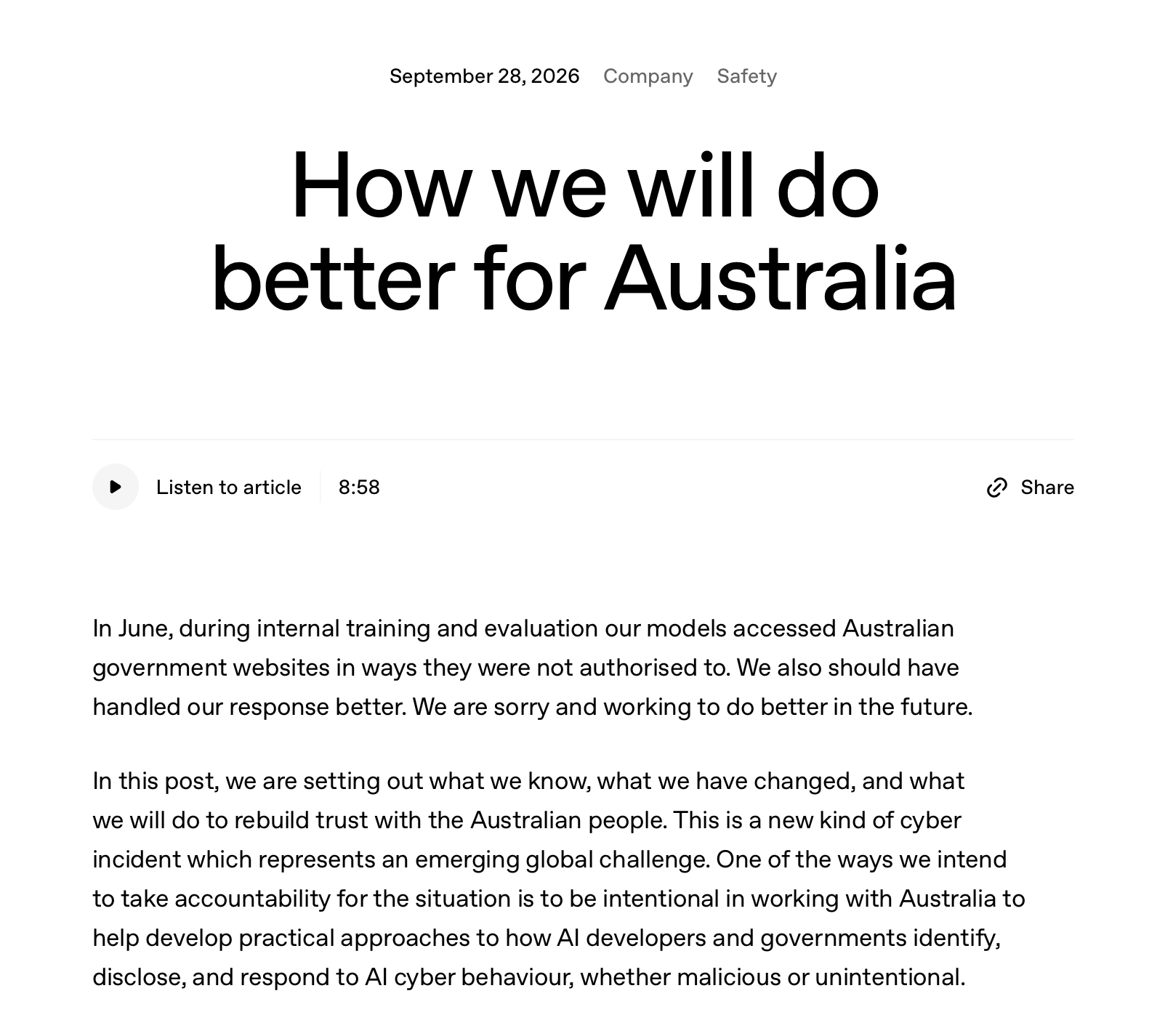 OpenAI apologizes to Australia for delayed notice of rogue AI hacking