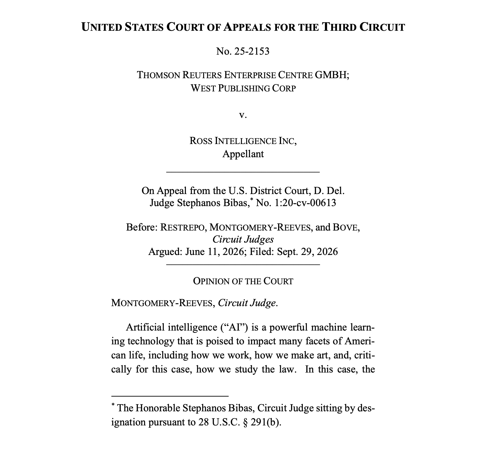 Third Circuit’s opinion in Thomson Reuters v. ROSS Intelligence now available