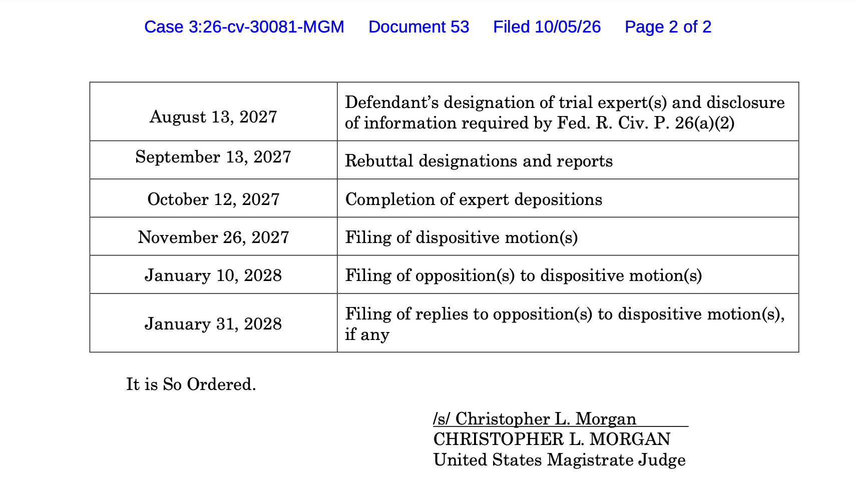 Schedule in Gilbert v. Anthropic