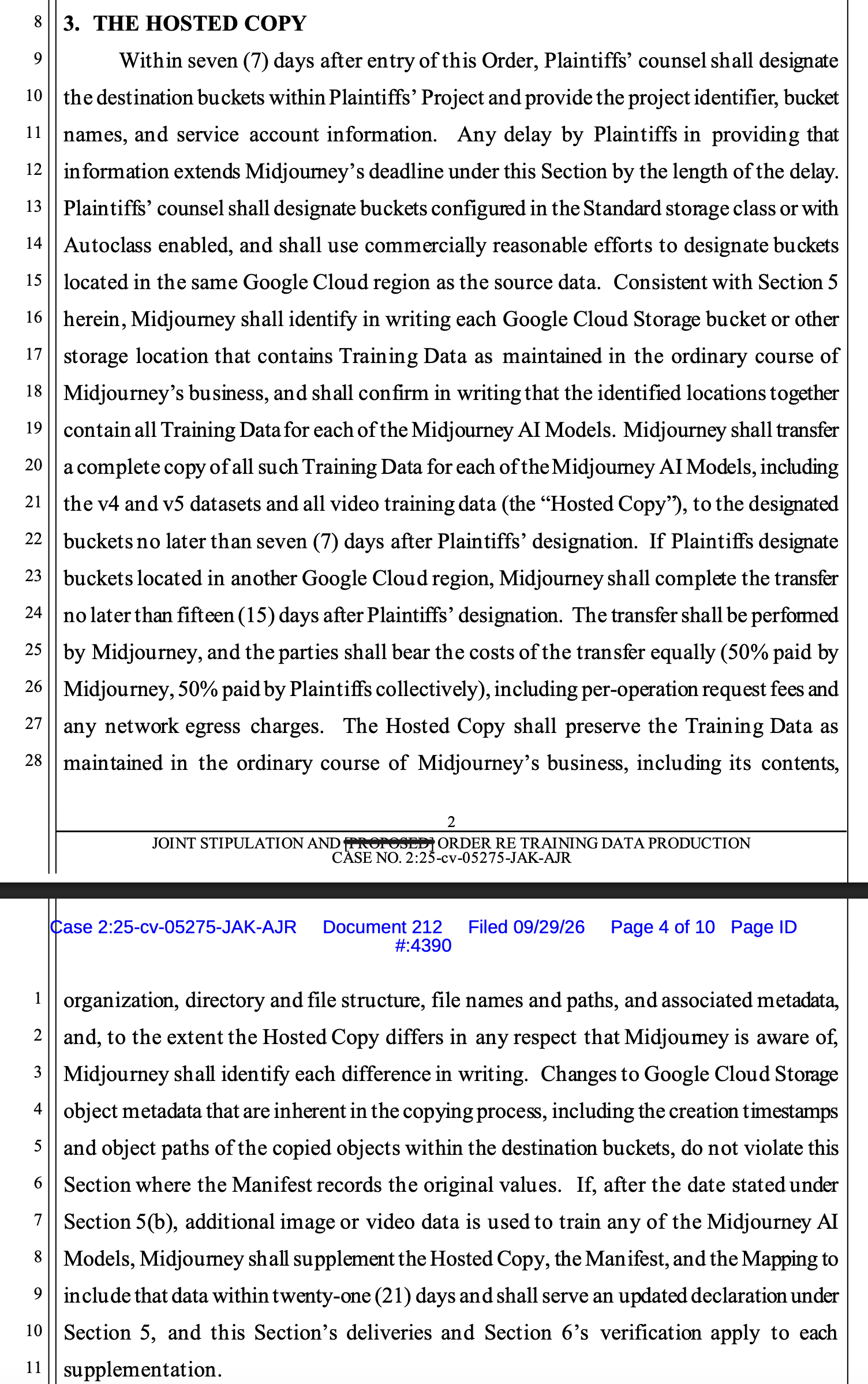 By stipulation, Midjourney will share video training data with Disney plaintiffs