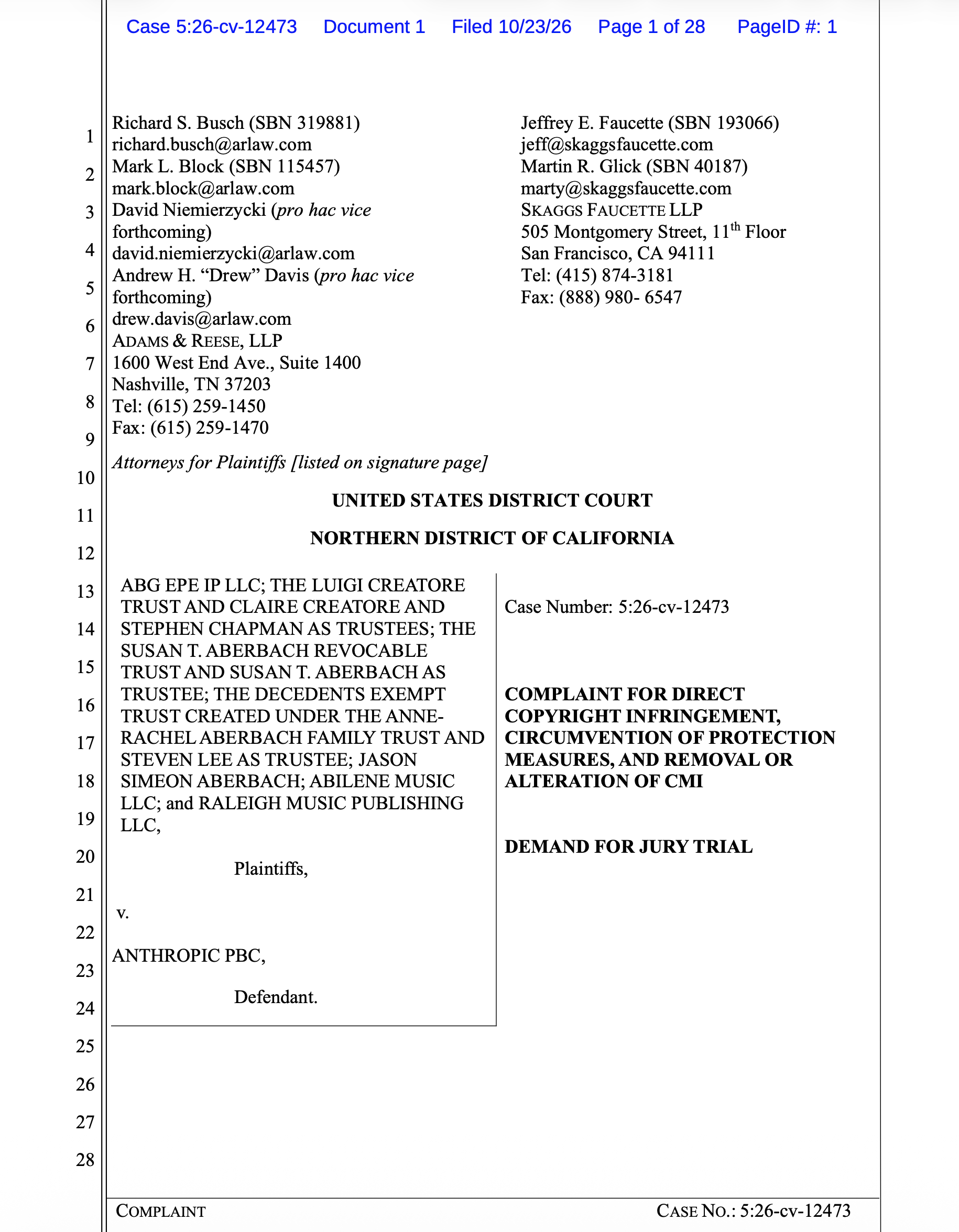 Copyright owners to Elvis songs sues Anthropic. Total = 157 suits v. AI cos.